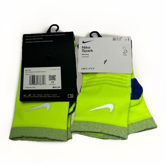 Lot Of 2 Nike Men's Women's Spark Cushioned Running Crew Socks Medium $20 Volt - Picture 1 of 4